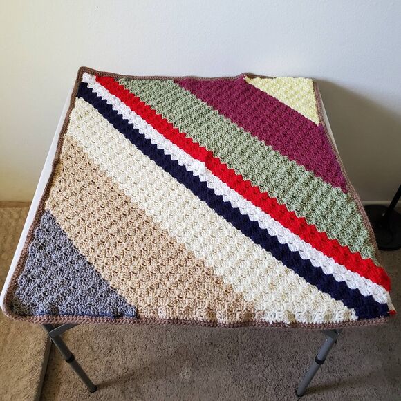 Hand Crocheted Afghan Throw Lap Blanket Toddler Youth Kids Striped 36 x 35 in - Picture 4 of 9